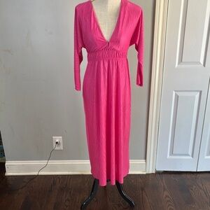 ASOS Fuchsia Long Sleeve V-Neck Dress